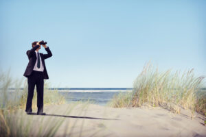 Businessman Looking Searching Opportunity Forward Vision Concept