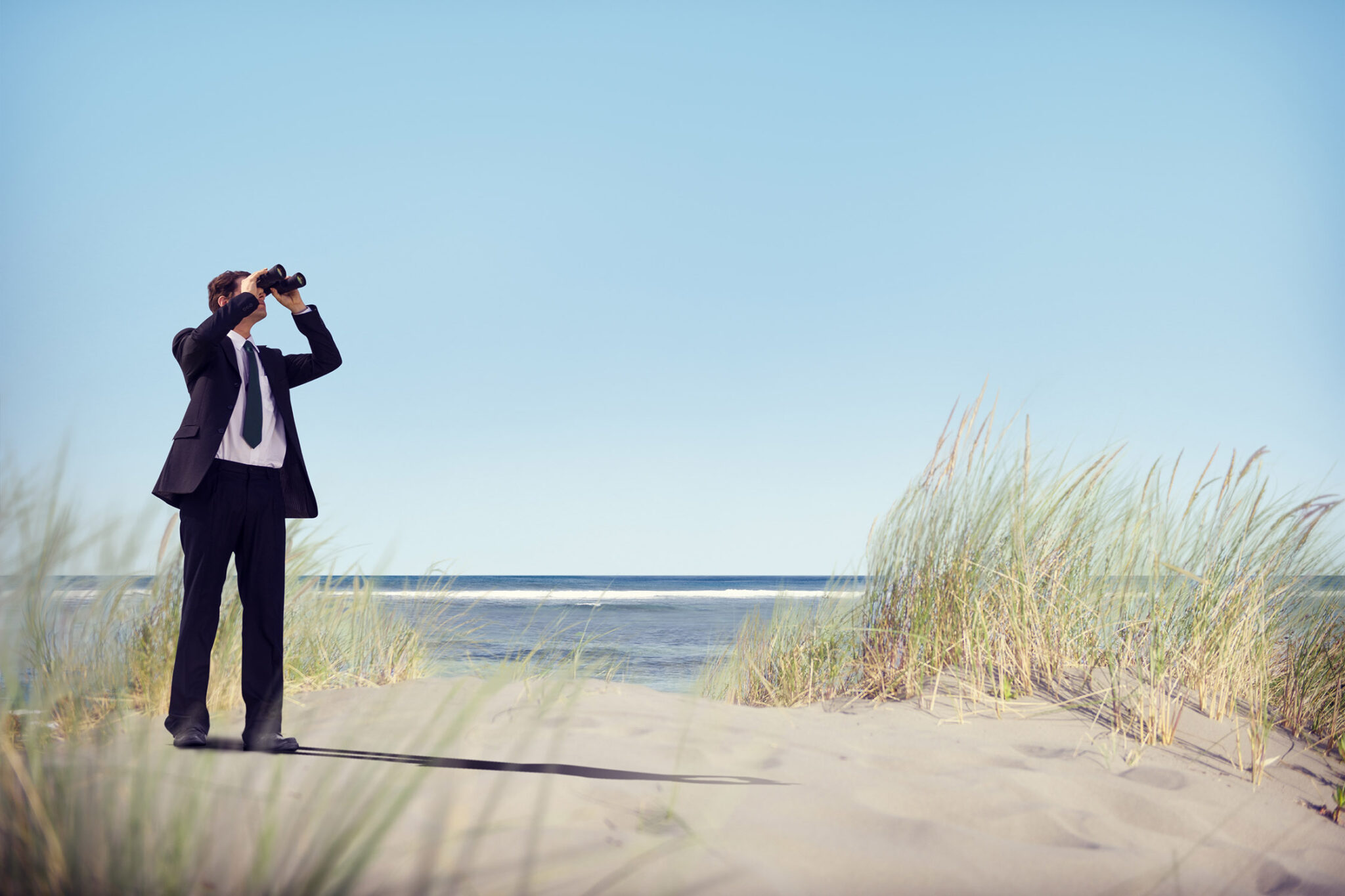 Businessman Looking Searching Opportunity Forward Vision Concept