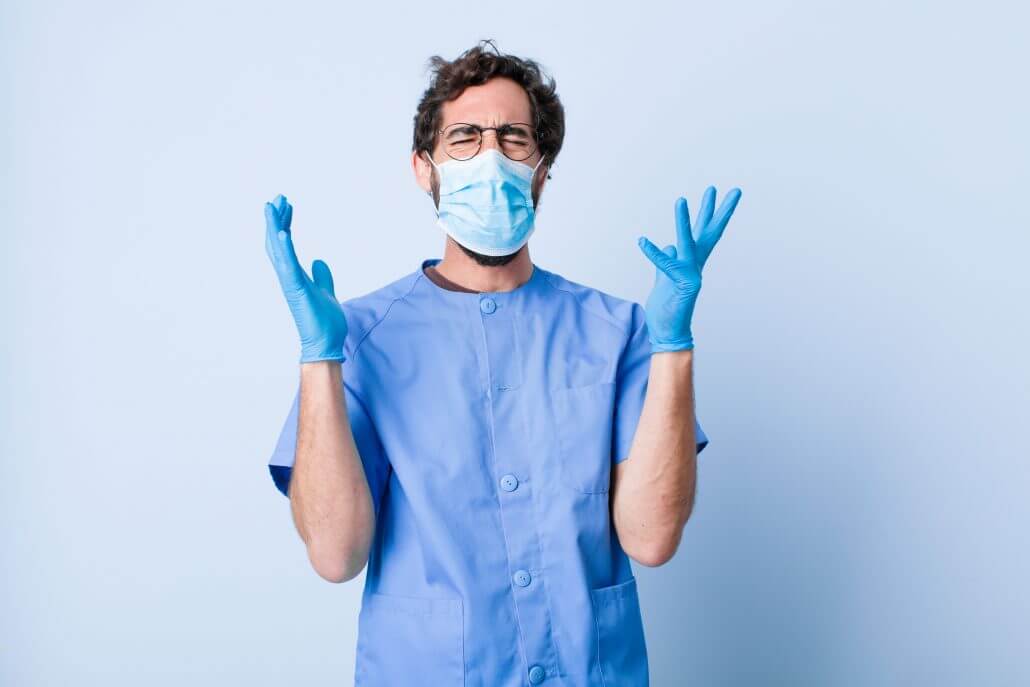 furiously screaming, feeling stressed and annoyed